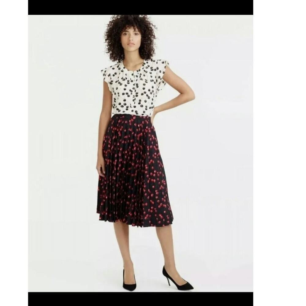 J.Crew‎ Cherry Print Midi Pleated Skirt Size: 4